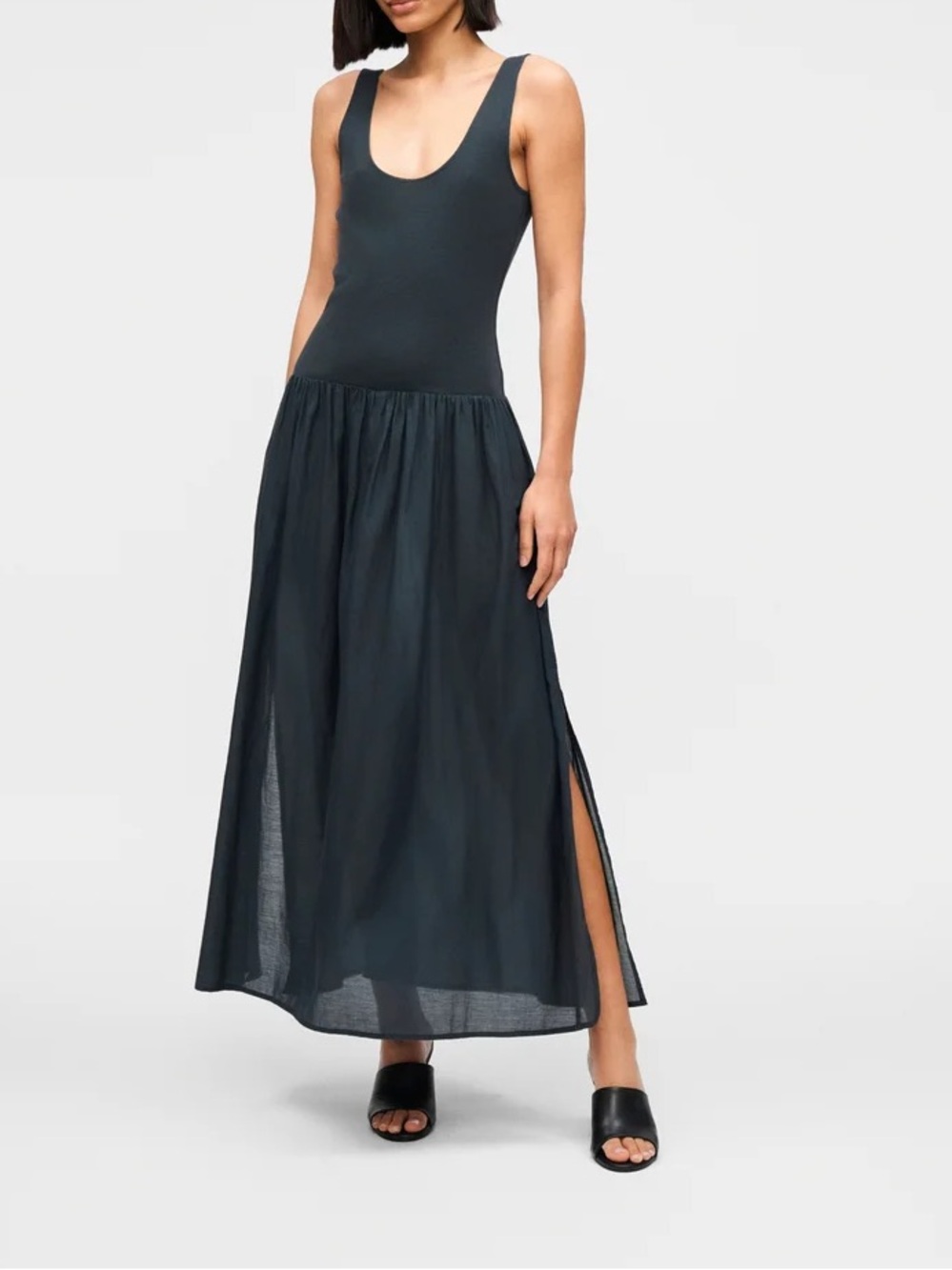 Sessun Solao Midi Dress Size Medium Deep Blue Sleeveless Side Pockets New